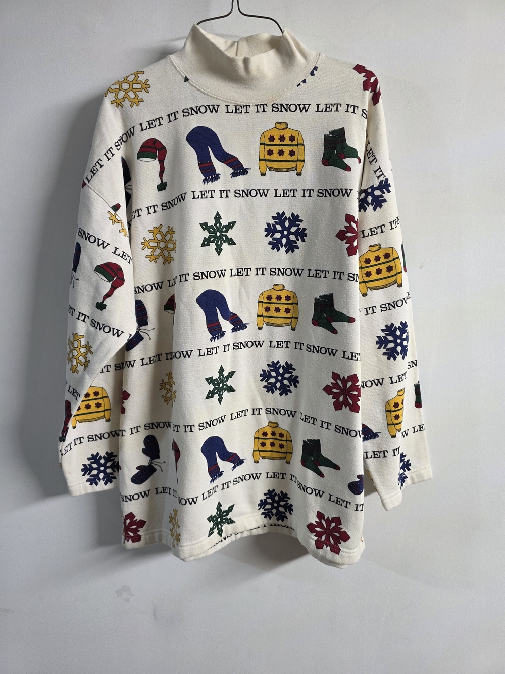 Vintage Holiday "Let It Snow" Snowflake Turtleneck Sweater Approx Size XL Cotton